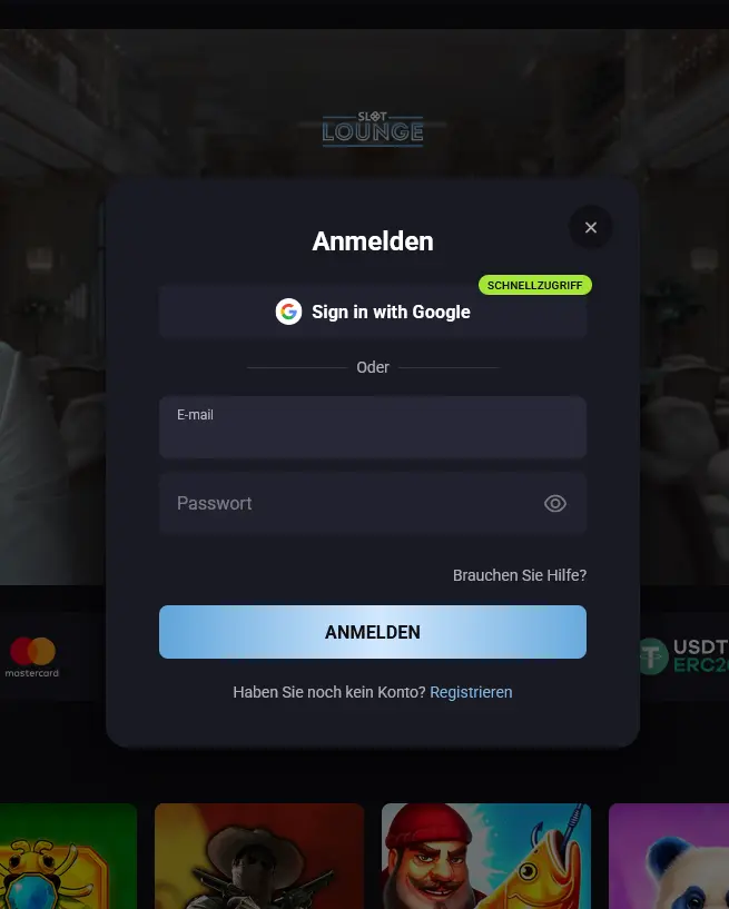 Anmeldemaske von Slotlounge Casino